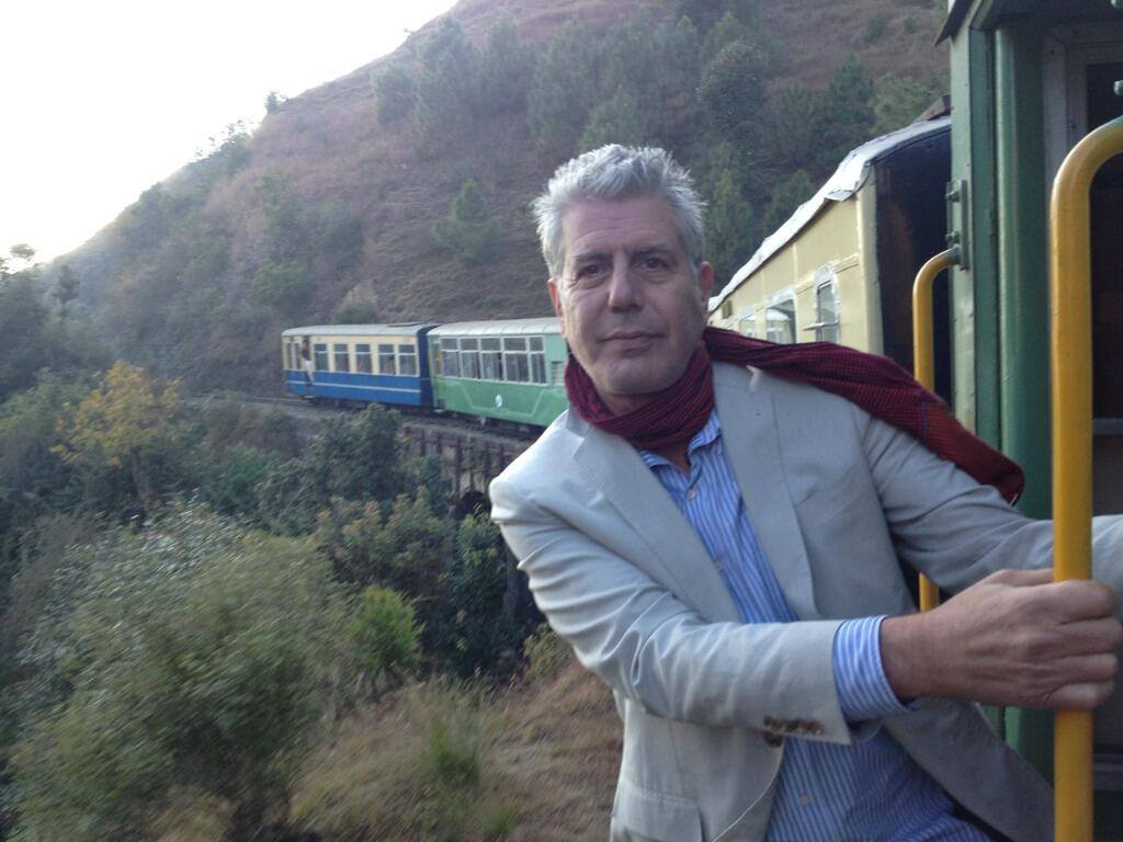 Anthony Bourdain on a train