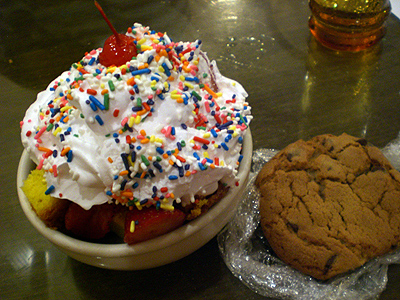 Strawberry shortcake and chocolate chip cookie
