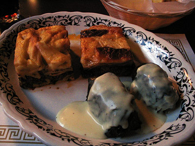 Greek Combo of Pastisto, Moussaka and Dolmades from Corinthian