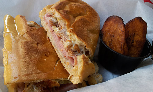El Cubano sandwich with side of plantains