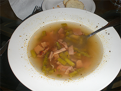 Ham and asparagus soup at Europa