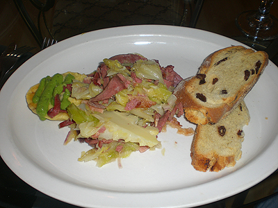 Irish corned beef and cabbage at Europa