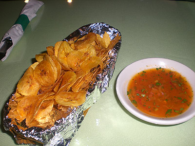 Plantain chips and salsa
