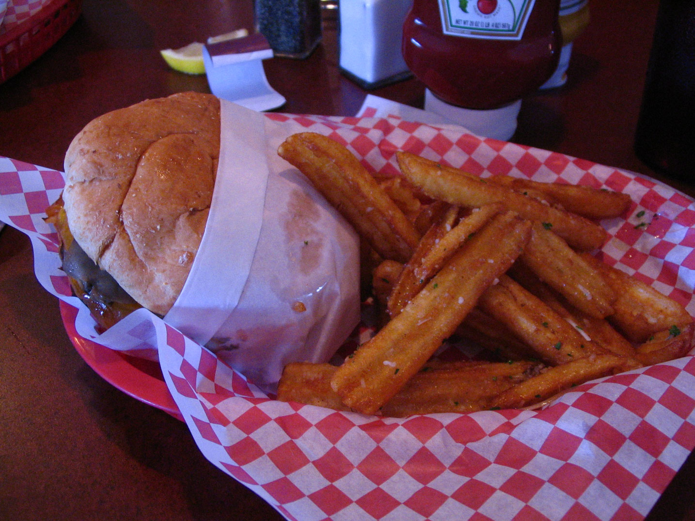 Mushroom Burger with Garlic Fries