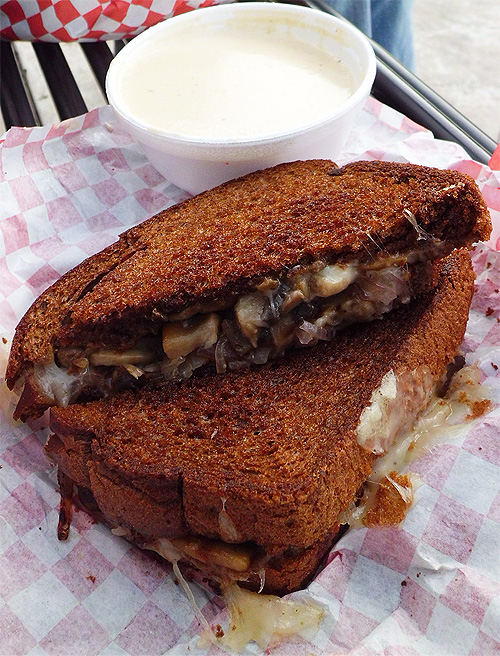 Swiss + Shroom and Beer Cheese soup at Tom + Chee