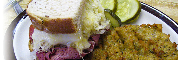 Reuben and potato pancake from Decent Deli